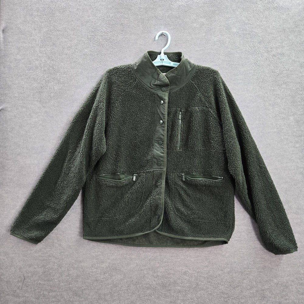 PINK Victoria's Secret Women Jacket M Green Fleece Snap Button